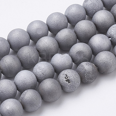 Electroplate Natural Druzy Geode Weathered Agate Beads Strands G-S284-8mm-07-1