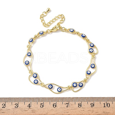 Brass Enamel Flat Round Evil Eye Link Chain Bracelets for Women BJEW-G764-01G-05-1