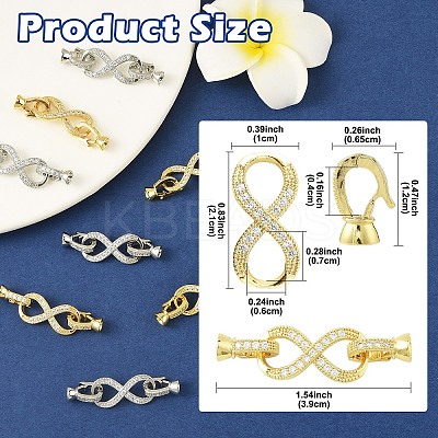 2Pcs Brass Micro Pave Clear Cubic Zirconia Fold Over Clasps KK-YW0003-54P-1