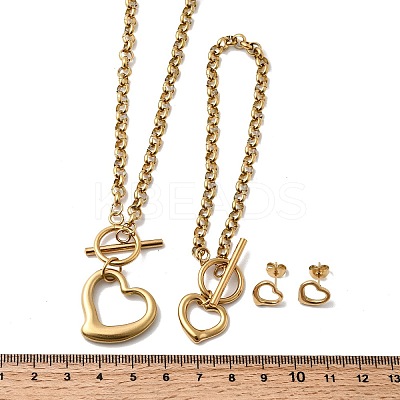 Heart 304 Stainless Steel Pendant Necklace & Stud Earring & Bracelet Sets for Women SJEW-F226-02G-1