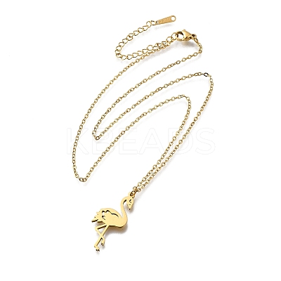 304 Stainless Steel Flamingo Shaped Pendant Cable Chain Necklaces for Women Men NJEW-Q032-02A-G-1