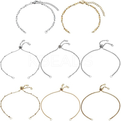 8Pcs 4 Styles 304 Stainless Steel Satellite Chain Bracelet Slider Making AJEW-AR0001-87-1