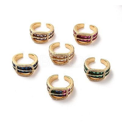 Cubic Zirconia Buckle Shape Open Cuff Ring RJEW-C041-03G-1