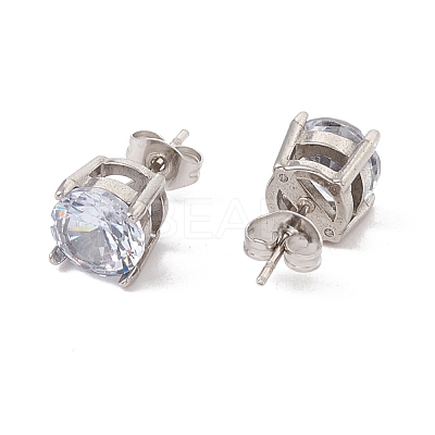 6 Pairs Cubic Zirconia Flat Round Stud Earrings EJEW-G291-05D-M-1