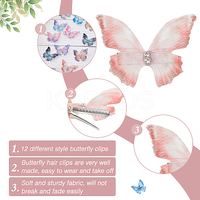 24Pcs 12 Colors Cloth Butterfly Alligator Hair Clip FIND-CP0002-47-1