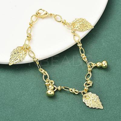 Leaf & Gourd Brass Charm Bracelets BJEW-K248-03G-1