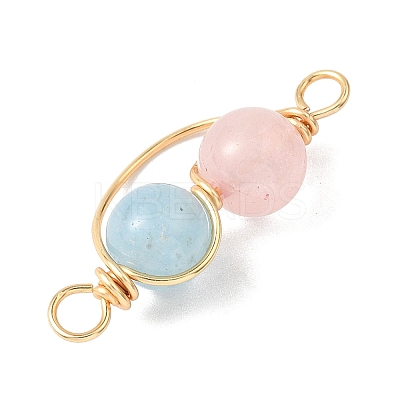 Copper Wire Wrapped Natural Rose Quartz & Dyed Blue Quartz Round Beded Links Connector Charms PALLOY-JF04678-01-1