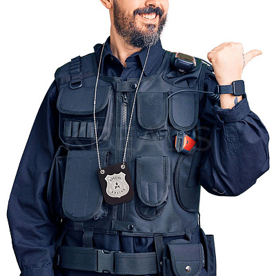 2Pcs 2 Colors PU Leather & Alloy Police Badge with Chain and Belt Blip AJEW-MA0001-24-1