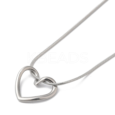 Non-Tarnish 304 Stainless Steel Hollow Heart Pendant Necklace with Round Snake Chains NJEW-M202-05P-1