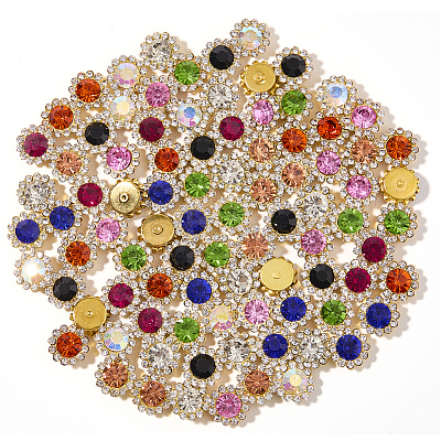 90Pcs 9 Colors Flower Sew on Rhinestones RB-GF0001-08-1