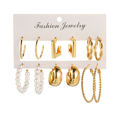 6Pairs Alloy Plastic Imitation Pearl Stud Earrings & Hoop Earrings WG38505-01-1