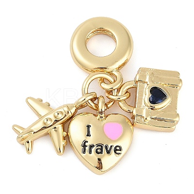 Rack Plating Brass Clear Cubic Zirconia European Dangle Charms LS-KK-P287-18B-G-1