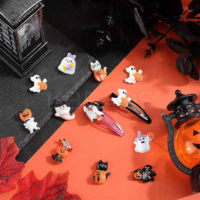 60Pcs 10 Styles Halloween Opaque Resin Decoden Cabochons RESI-SC0005-71B-1