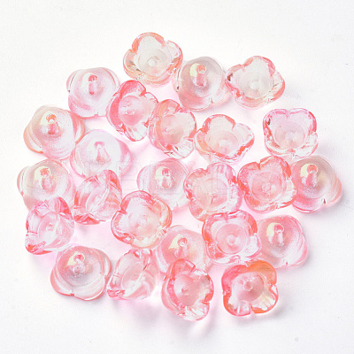 4-Petal Transparent Spray Painted Glass Bead Caps GGLA-S054-009B-03-1