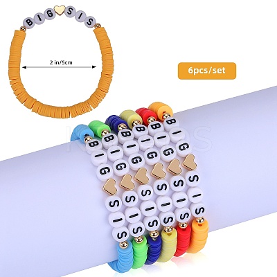 6Pcs 6 Style Polymer Clay Heishi Surfer Stretch Bracelets Set BJEW-SW00120-1