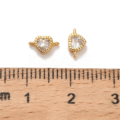 Brass Pave Clear Cubic Zirconia Heart Links Connector Charms KK-H515-01A-G-1