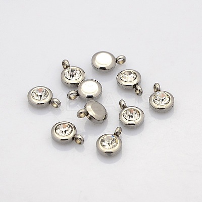 Trendy Original Color 304 Stainless Steel Faceted Grade A Rhinestone Flat Round Charms Pendants RB-N030-01-1