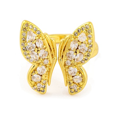 Butterfly Brass Micro Pave Cubic Zirconia Open Cuff Ring for Women RJEW-U003-29B-G-1