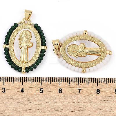 Rack Plating Brass Pave Shell Religion Saint Pendants KK-U032-01G-A-1