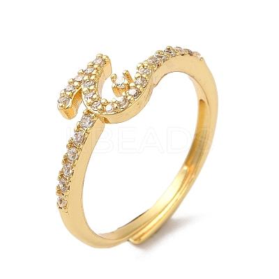 Rack Plating Brass Cubic Zirconia Arabic Letters Adjustable Rings for Women RJEW-S407-10G-11-1
