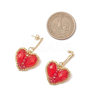Heart Glass Dangle Stud Earrings EJEW-MZ00675-1