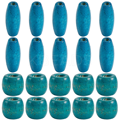 200Pcs 2 Styles Dyed Natural Wood Beads WOOD-PA0001-29B-1
