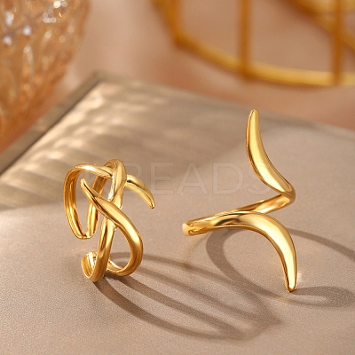2Pcs 304 Stainless Steel Adjustable Cuff Rings Sets for Women RJEW-Z099-02G-1