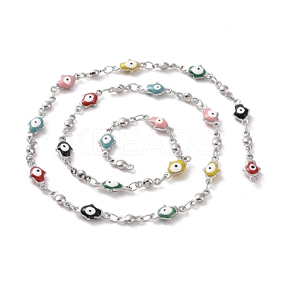 Enamel Hamsa Hand with Evil Eye Link Chains CHS-G023-02P-02-1