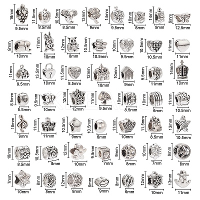 50Pcs 50 Style Tibetan Style Alloy European Beads TIBE-YW0001-21-1