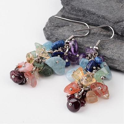 Chakra Mixed Gemstone Cluster Earrings EJEW-JE02047-01-1