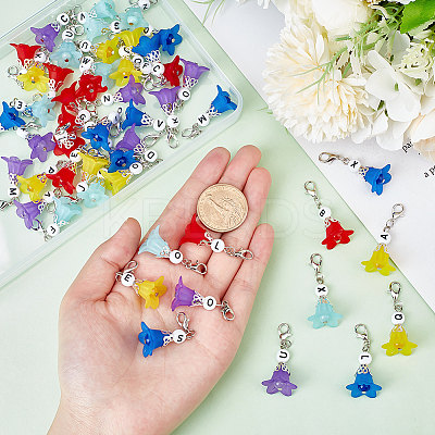 50Pcs 5 Colors Frosted Flower Transparent Acrylic Pendant Decoration HJEW-HY0001-01-1