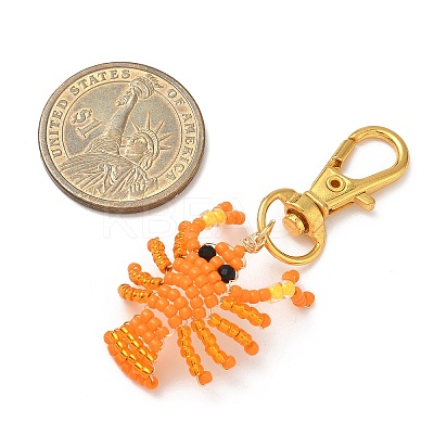 Crayfish Glass Seed Beads Pendant Decorations HJEW-MZ00352-02-1