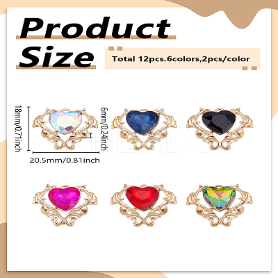 12Pcs 6 Colors Alloy Glass Cabochons FIND-LP0003-06-1