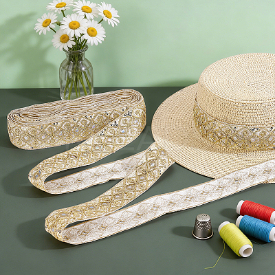 Ethnic Embroidered Polyester Sequins Trim Ribbon OCOR-WH0070-136D-1