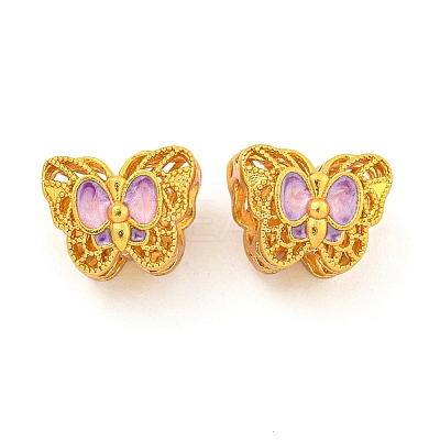 Rack Plating Butterfly Brass Enamel European Beads KK-Z054-02G-1