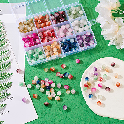 300Pcs 12 Colors Crackle Baking Paint Imitation Jade Glass Beads Set DGLA-TA0001-05-1