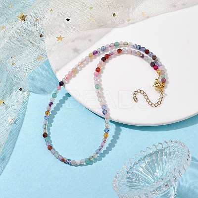 Faceted Round Natural Agate(Dyed & Heated) Beaded Necklaces for Women NJEW-JN04659-04-1