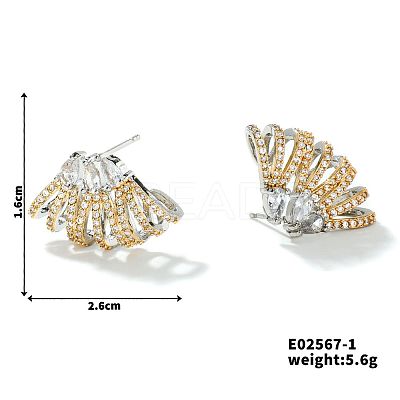 Geometric Copper Fan-shaped Luxury Zircon Stud Earrings QJ0345-1-1