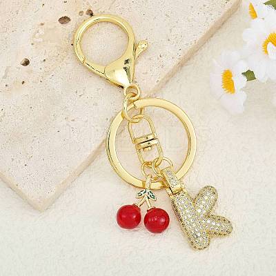 Brass Micro Pave Clear Cubic Zirconia Letter Pendant Keychain KEYC-SW00015-K-1
