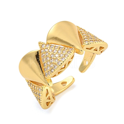 Ginkgo Leaf Clear Cubic Zirconia Open Cuff Ring RJEW-L121-027G-1