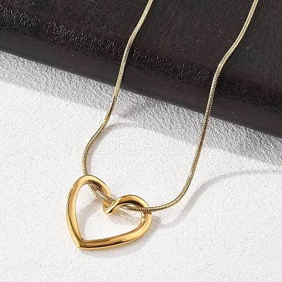 Ion Plating(IP) 304 Stainless Steel Hollow Heart Pendant Necklace with Round Snake Chains NJEW-M202-05G-1