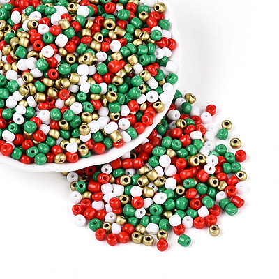 6/0 Christmas Theme Baking Paint Glass Seed Beads SEED-S002-KM-01-1