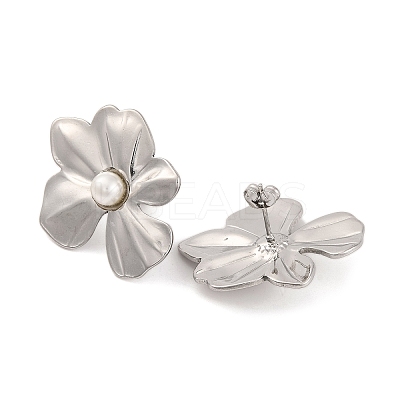 304 Stainless Steel with Plastic Imitation Pearl Stud Earrings for Women EJEW-Z057-04P-1