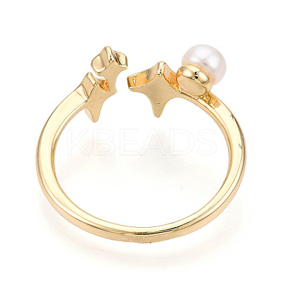 Brass & Natural Pearls Adjustable Open Cuff Rings for Women PEAR-N020-07I-1