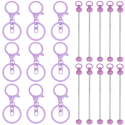 20Pcs 2 Styles Baking Paint Zinc Alloy Keychain Claspsp with Iron Bar Beadable Keychain FIND-SC0009-54B-1