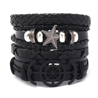 4Pcs 4 Styles Alloy Artificial Leather Cord Bracelet Sets for Men FS-WG9743B-02-1