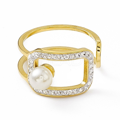 Ion Plating(IP) 304 Stainless Steel Cubic Zirconia Cuff Ring for Women LS-RJEW-C060-04G-1