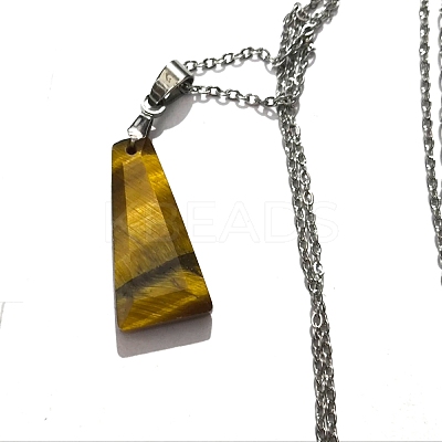 Natural Tiger Eye Trapezoid Pendant Necklaces PW-WG52881-10-1