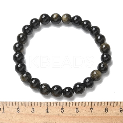 Natural Golden Sheen Obsidian Bead Stretch Bracelets BJEW-K212-B-020-1