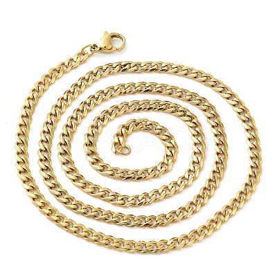 Ion Plating(IP) 304 Stainless Steel Cuban Link Chain Necklace for Men Women NJEW-C013-02G-1